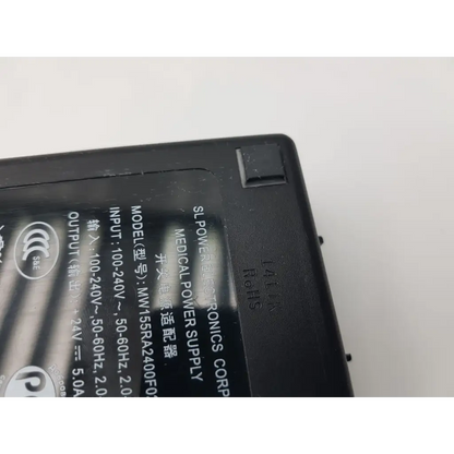 Black plastic medical power supply adapter model mw155ra2400f02 by sl power electronics for medical use