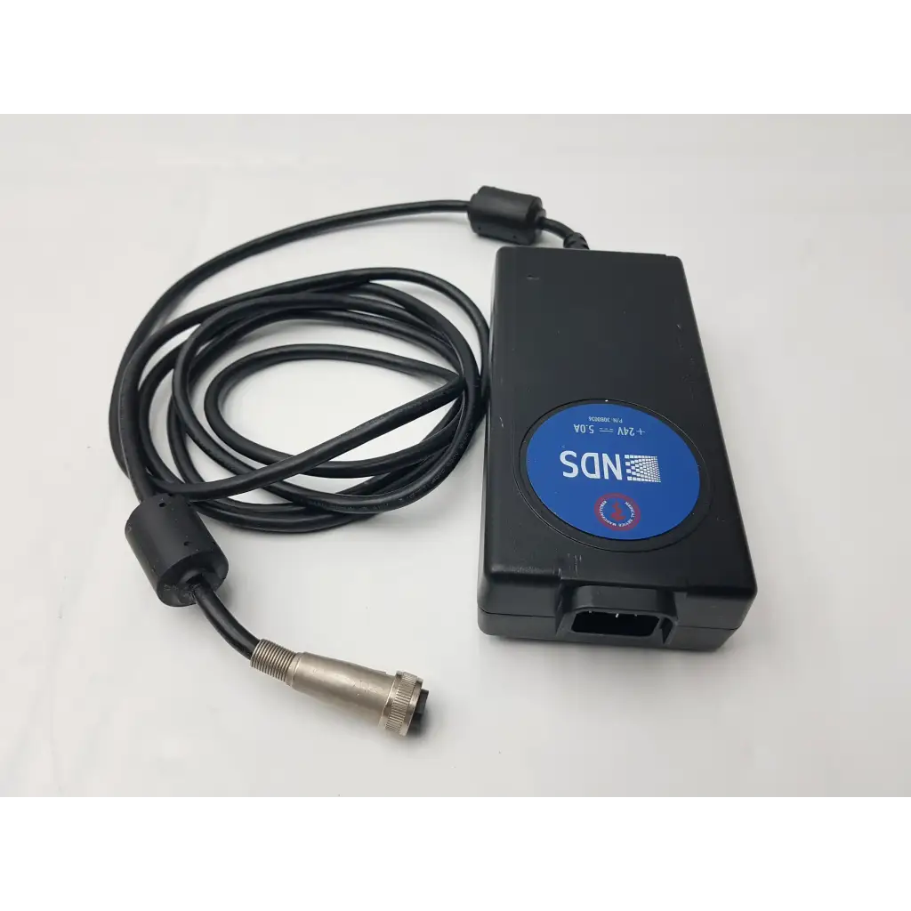 Black rectangular sl power electronics mw155ra2400f02 medical power supply with coiled cable and metallic connector