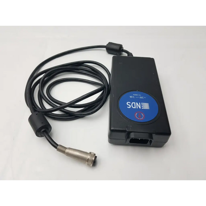 Black rectangular sl power electronics mw155ra2400f02 medical power supply with coiled cable and metallic connector