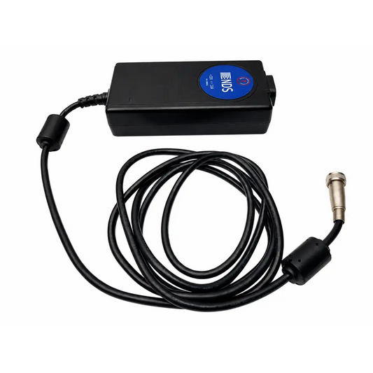 Black rectangular mw155ra2400f02 medical power supply with blue logo and silver connector from sl power electronics with coiled cable