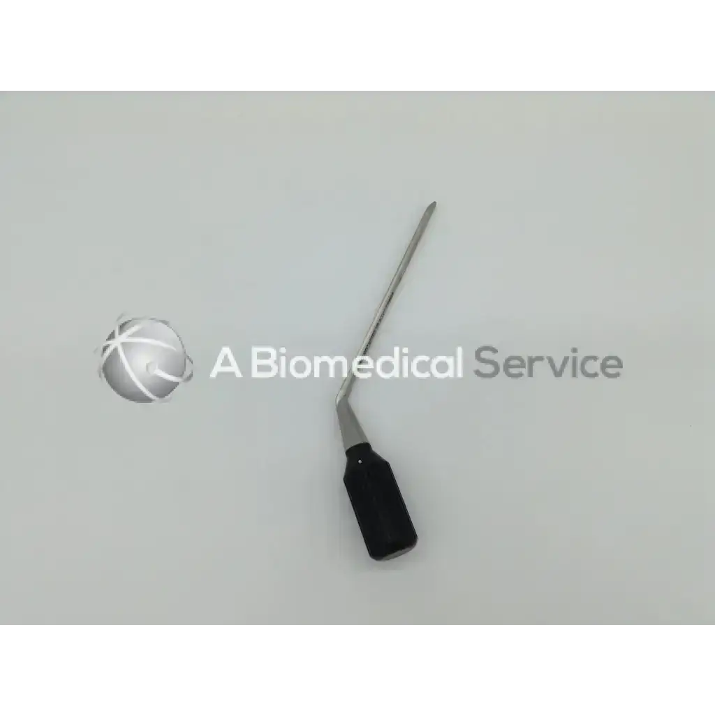 A sleek black-handled arthrogarde slotted hip surgical instrument with a long metallic shaft and angled tip for hip access