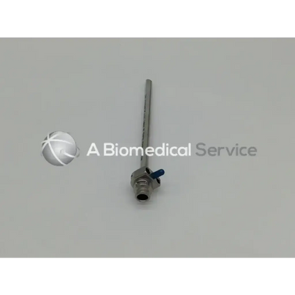 Silver metallic arthrograde hip access cannula with blue handle and threaded base by smith & nephew 72201742