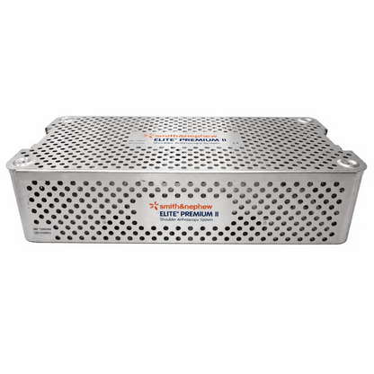 Silver perforated metal biomed certified sterilization case for smith and nephew elite premium ii shoulder arthroscopy system
