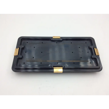 Black plastic keyboard tray with gold metal latches for smith nephew acufex graftmaster case