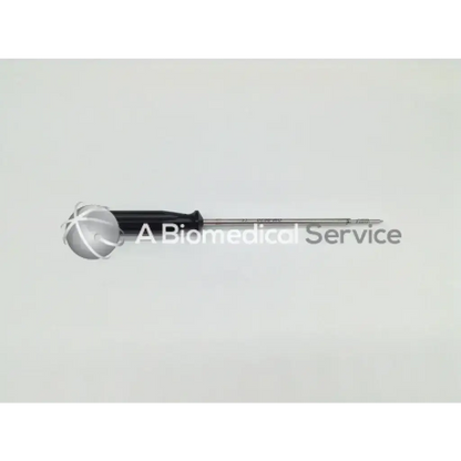 Black-handled arthrocare opus speedscrew punch tap with metallic shaft and fine threading for precise surgical use