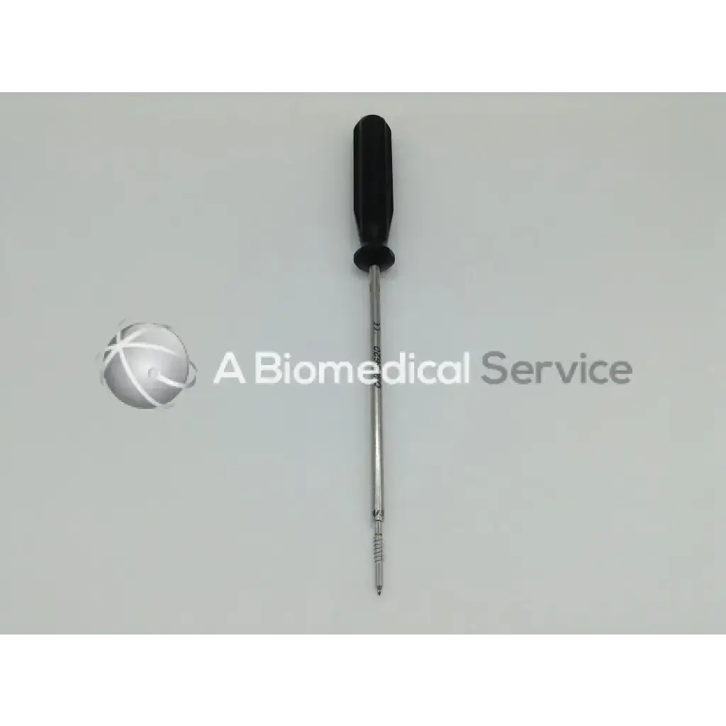 Black-handled arthrocare opus speedscrew punch tap with long slender metallic shaft and pointed tip 5.5mm