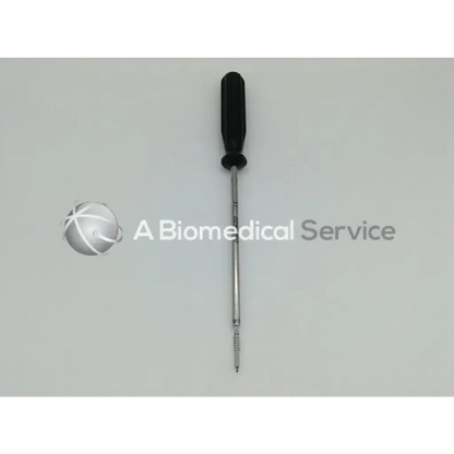 Black-handled arthrocare opus speedscrew punch tap with long slender metallic shaft and pointed tip 5.5mm