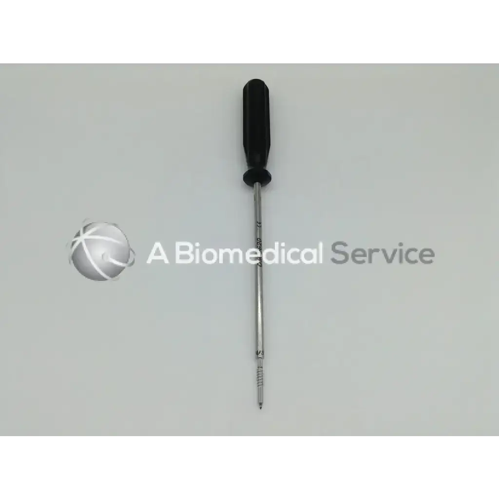 Black-handled arthrocare opus speedscrew punch tap with metallic shaft and pointed tip for precise orthopedic use