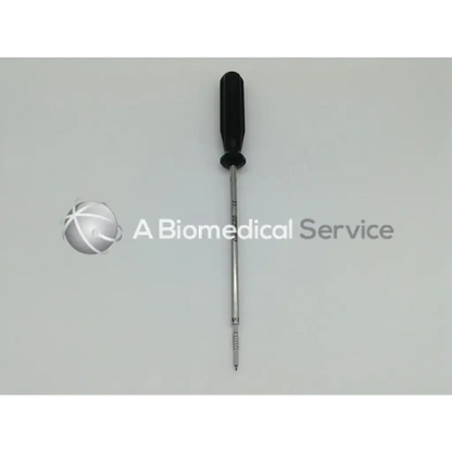 Black-handled arthrocare opus speedscrew punch tap with metallic shaft and pointed tip for precise orthopedic use