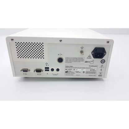 White rectangular nephew dyonics power ii control system back panel with ventilation grille usb vga and power input sockets
