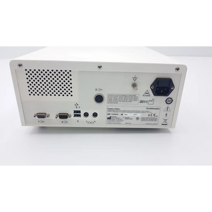 Back side of white rectangular electronic nephew dyonics power ii control system 72200873 with multiple ports and power input socket