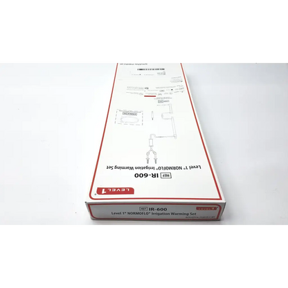 White cardboard box with red trim and black text containing smiths medical ir-600 level 1 normoflo irrigation warming set