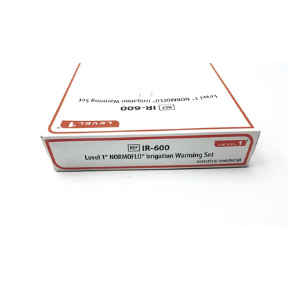 White cardboard box with red trim and black text for smiths medical ir-600 normoflo irrigation warming set