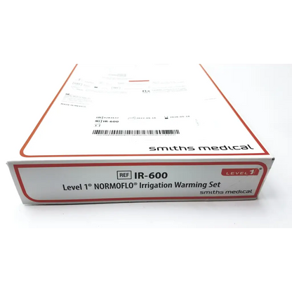 White cardboard normoflo irrigation warming set with red trim by smiths medical for irrigation warming use