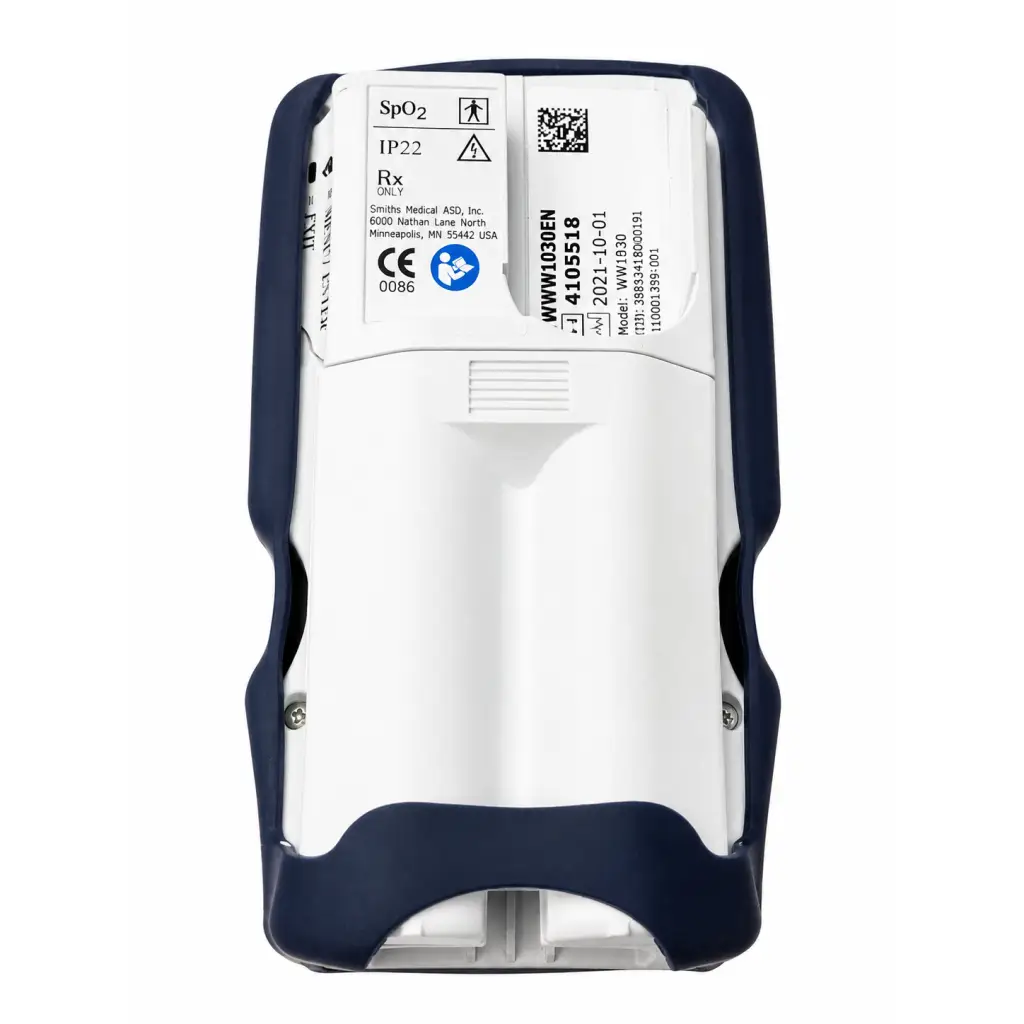 White and navy blue plastic biomed certified smiths medical ww1030 spectro2 30 pulse oximeter for oxygen monitoring