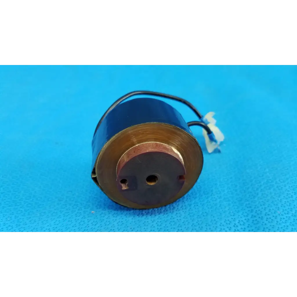 Blue cylindrical solenoid actuator electromagnetic coil with copper end cap and black wiring for Topcon retinal camera