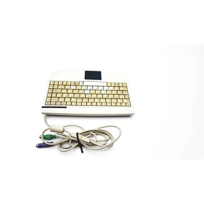 Cream-colored solidtek ack-540 usb keyboard with beige keys and small built-in screen compact usb keyboard with touchpad