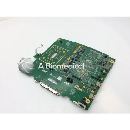 Green circuit board with gold connectors and black integrated circuits in sonoSite p04173-03 ultrasound board product