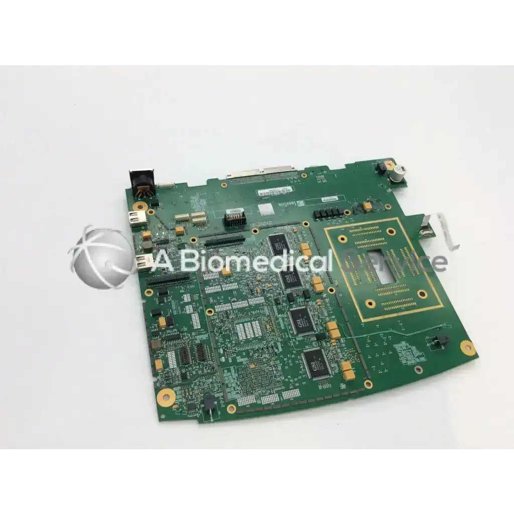 Green ultrasound board with gold connectors and black integrated circuits in sonosite p04173-03 ultrasound device