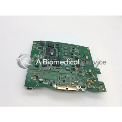 Green circuit board with black integrated circuits and gold connectors for sonosite p04173-03 ultrasound board