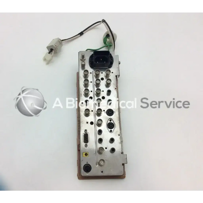 Silver metallic medical device panel with multiple ports and connectors on sony 1-668-846-12 board bbcf1-1 back side