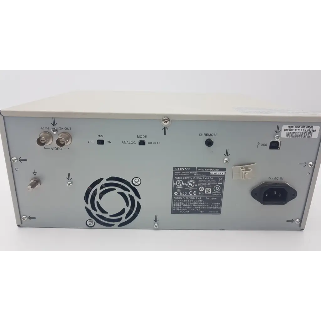 Silver sony up-9804d video signal generator back side with ports and vent for sony up-990ad hybrid graphic printer use