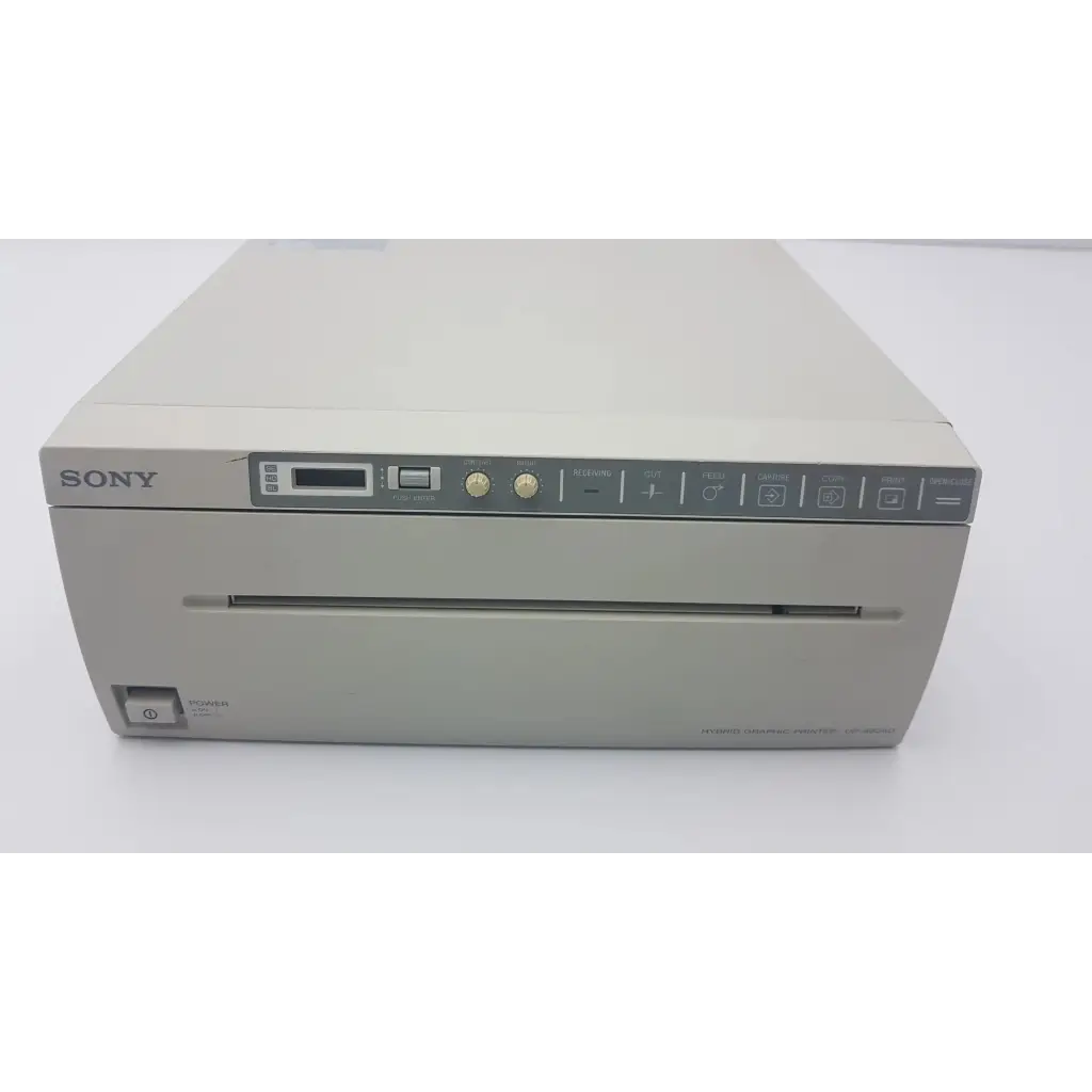 Sony mp-3081c hybrid graphic printer with sleek beige plastic casing and control panel featuring buttons dials and lcd display