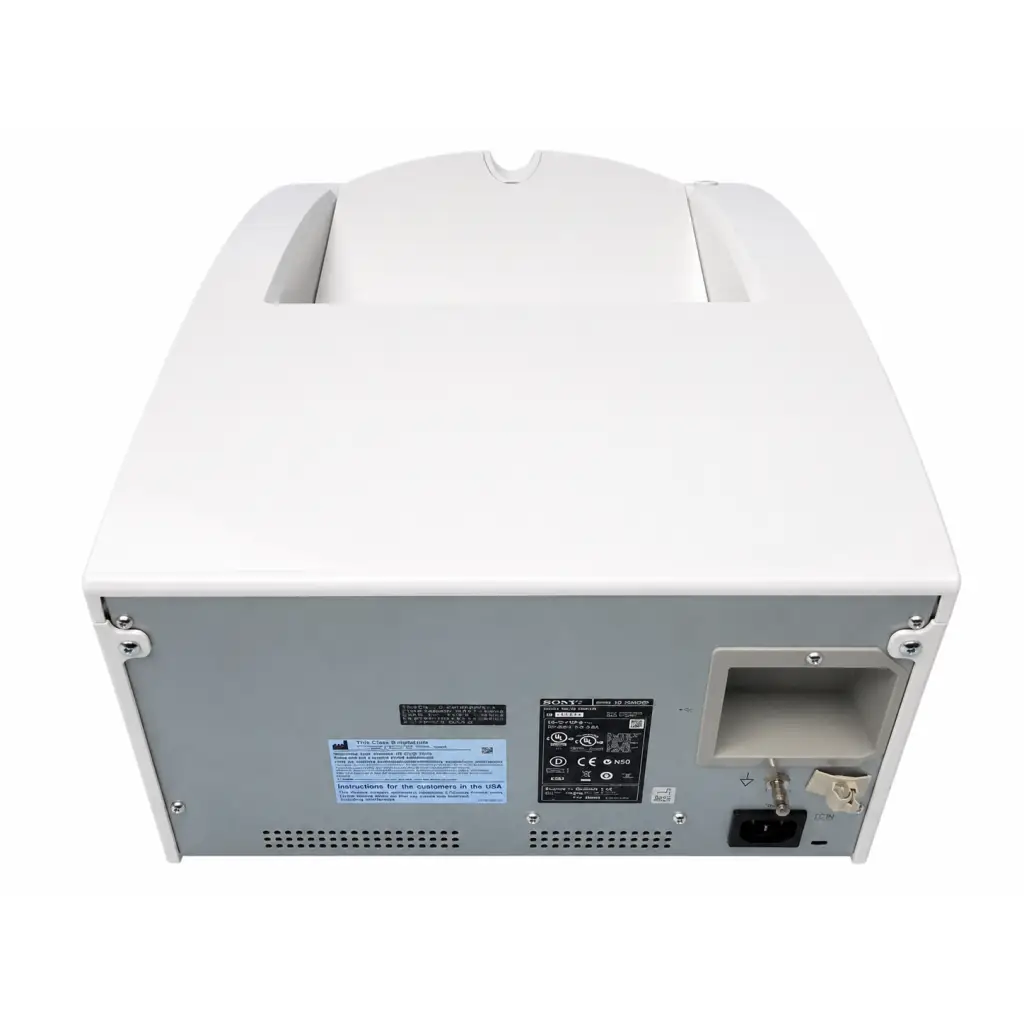 White and gray sony up-dr80md biomed certified digital color medical printer showing back panel with ventilation slots