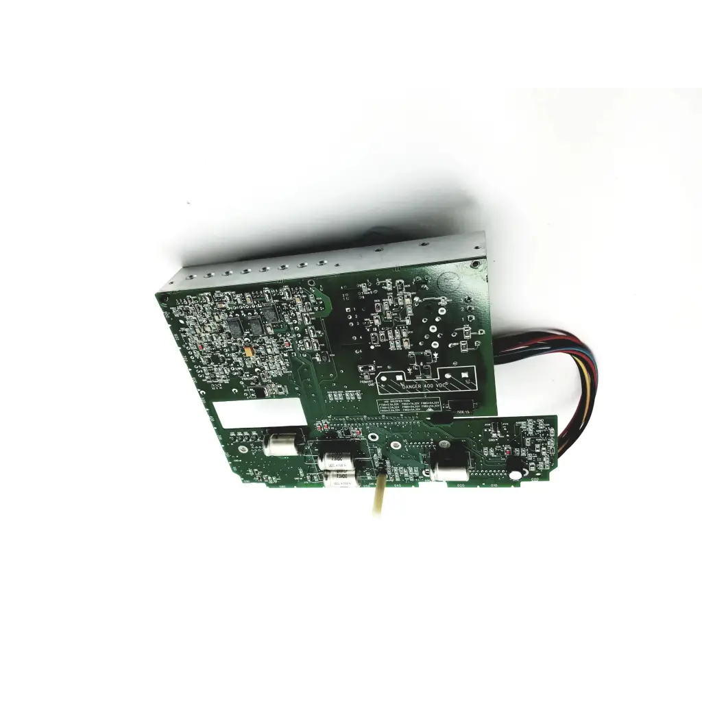 Green circuit board power supply board with silver metallic components and black wiring for spacelabs 670-0448 supply board