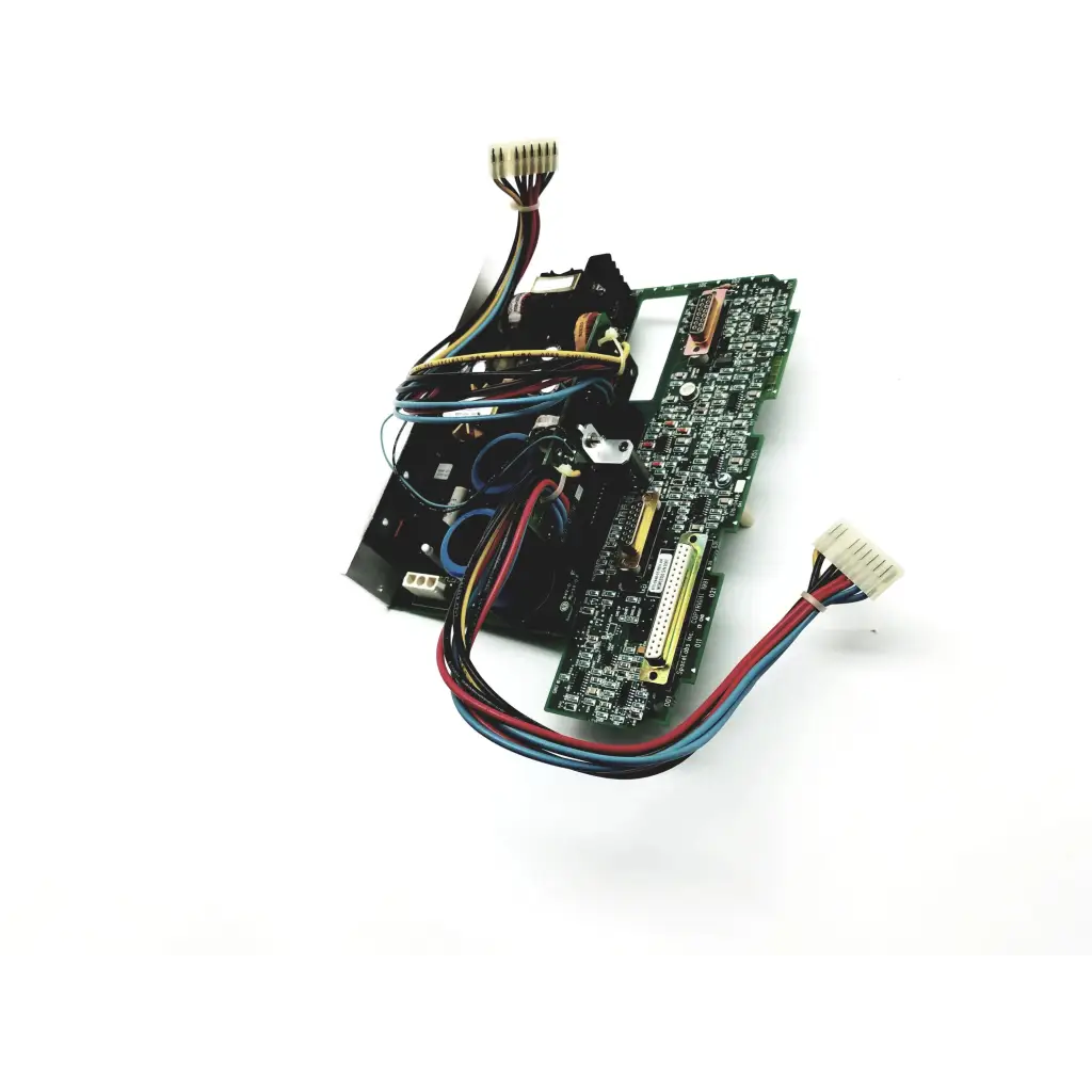 Black spacelabs 670-0448 power supply board with multiple colored wires and connectors for electronic control