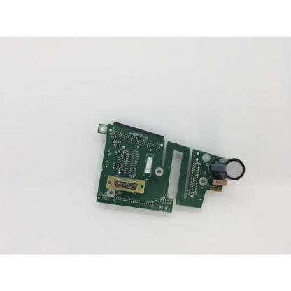 Spacelabs 670-0849-02 rev d green pcb assembly interconnect board with gold connector and black cylindrical component