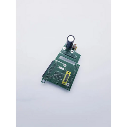 Green pcb assembly interconnect board with black capacitor and yellow connector for spacelabs mpc860 cpu use