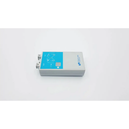 Gray and blue spacelabs 90343-05 ultraview digital telemetry multiparameter transmitter with small screen and sandy arms label