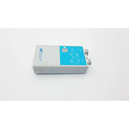 Gray and blue spacelabs 90343-05 ultraview digital telemetry multiparameter transmitter with small screen and somecare label