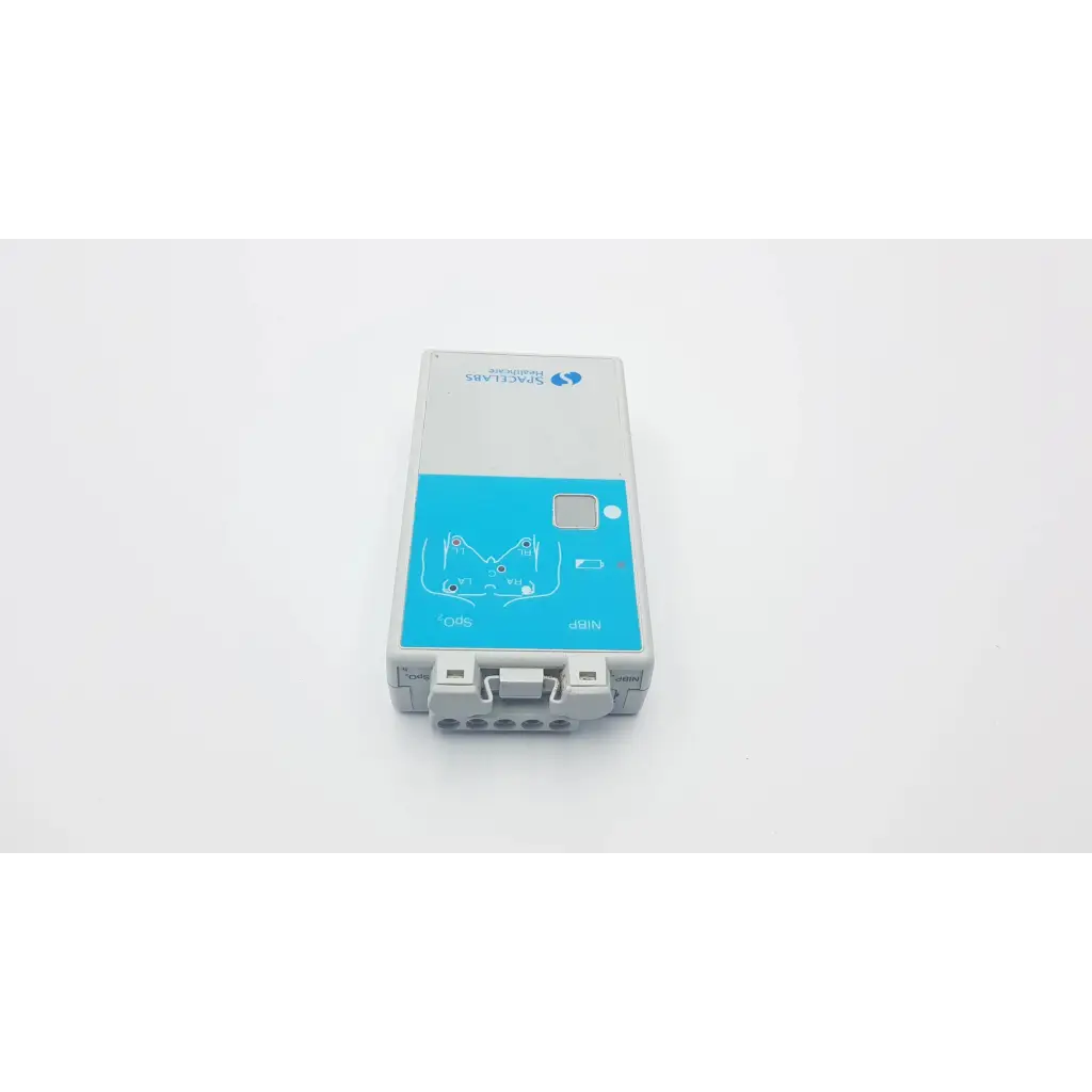 Gray and blue solar charge controller with labeled terminals and display for spacelabs ultraview digital telemetry transmitter