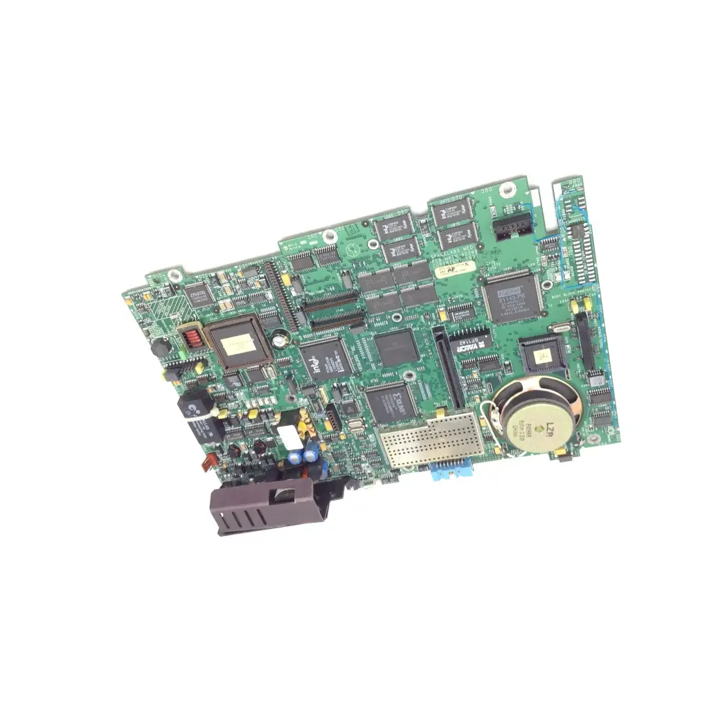 Spacelabs 90369 green pcb main board with black and silver electronic components for device control functions