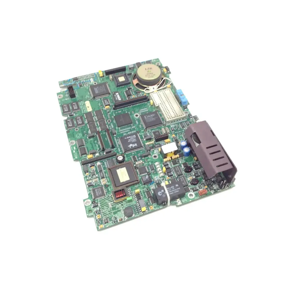 Green Spacelabs 90369 pcb main board with black and silver electronic components for electronic devices