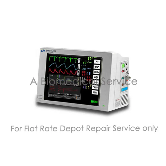 White rectangular spacelabs 90369 ulerview 1050 touch screen patient monitor displaying waveforms for medical equipment repair service