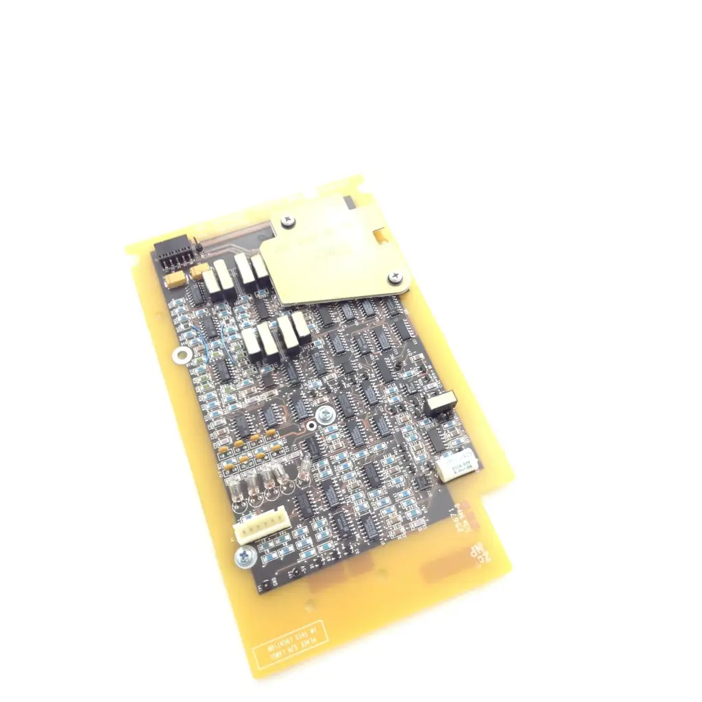 Yellow spacelabs 90470 multi parameter module ecg and resp circuit board with black components and gold metal plate