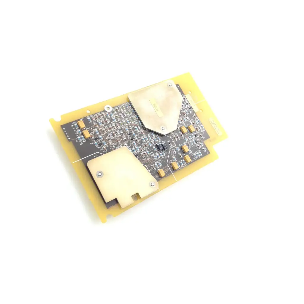 Yellow plastic spacelabs 90470 multi parameter module ecg resp circuit board assembly with black circuitry and beige heat sinks