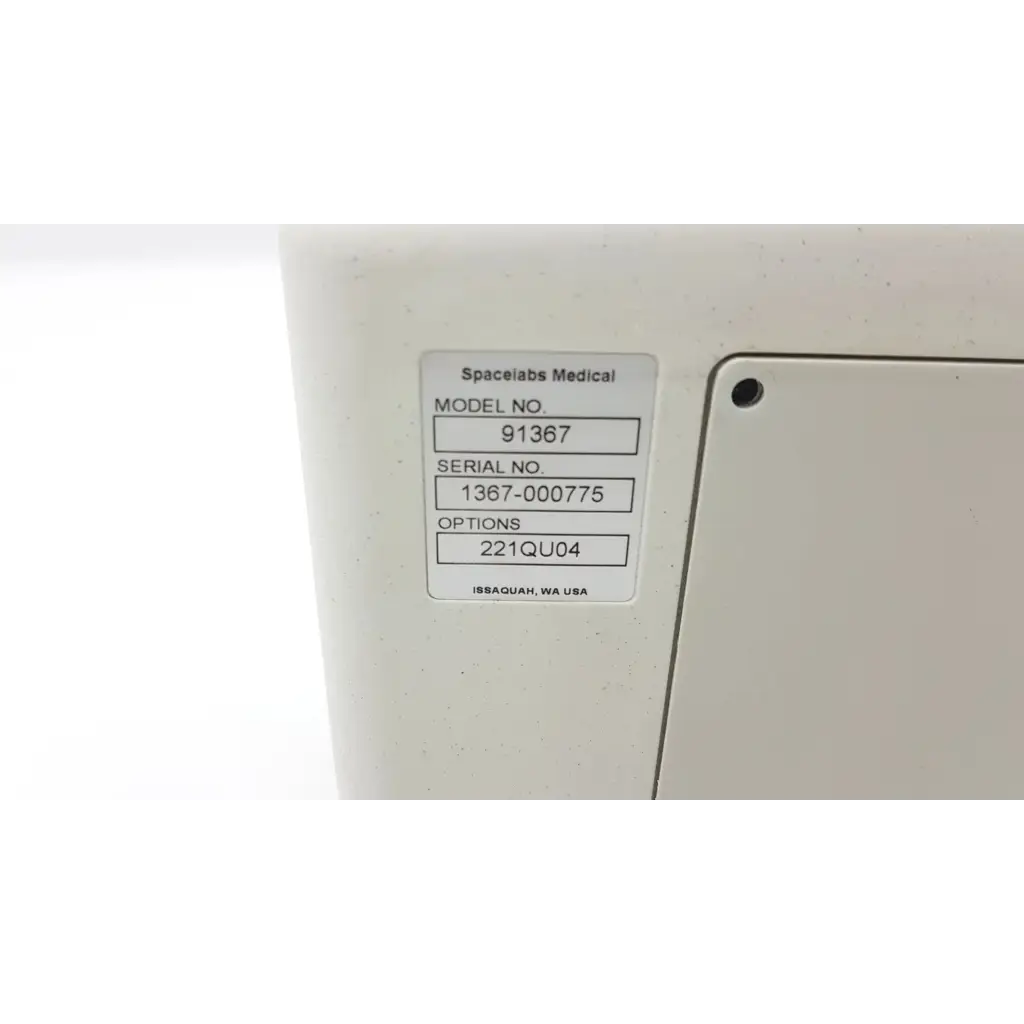 White plastic ultraview patient monitor by spacelabs healthcare model 91367 for medical monitoring use