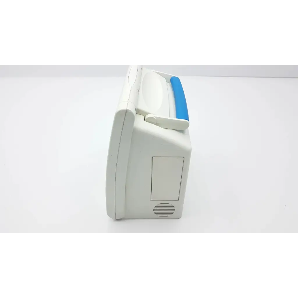 White and blue spacelabs healthcare ultraview patient monitor with sleek ergonomic design for medical use