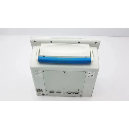 White spacelabs healthcare ultraview monitor ab4-9 2923sm showing back with blue handle and multiple ports