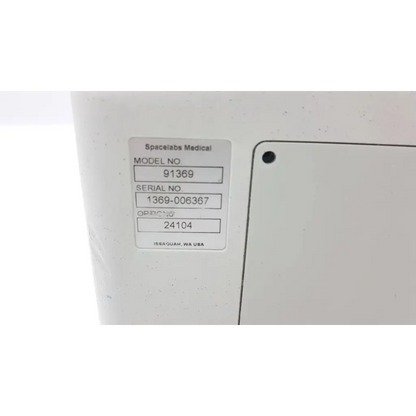 White spacelabs healthcare ultraview monitor sl 91369 back with label showing serial number and ab4-9 option code