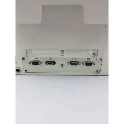White industrial-grade spacelabs healthcare ultraview sl 91370 network patient monitor backside with multiple serial ports and connectors