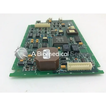 Green pcb circuit board by spacelabs medical with brown capacitor and beige connectors model 670-0491-03 rev e