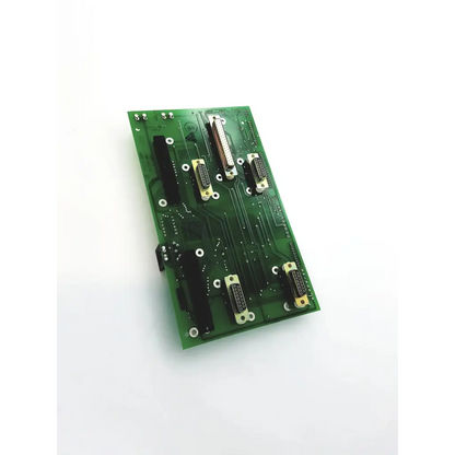 Green spacelabs pcb assy backplane pcms 670-0349 with d-sub connectors and silver solder points on rectangular board