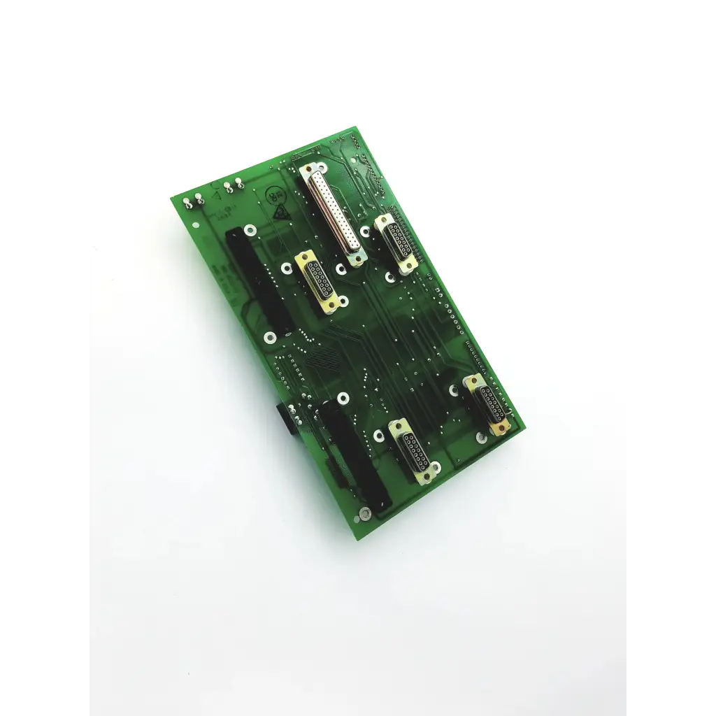 Green rectangular spacelabs pcb assy backplane pcms 670-0349 with multiple d-sub connectors and soldered components