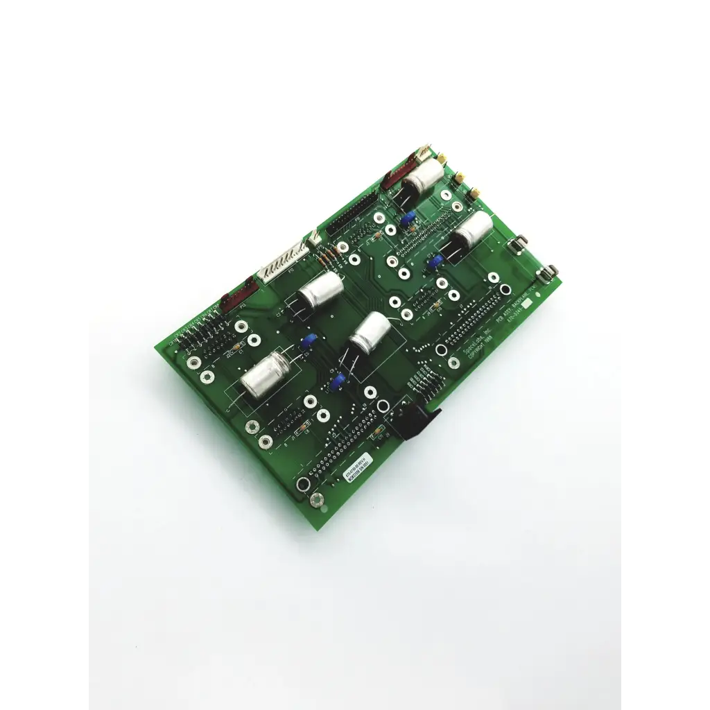 Green rectangular spacelabs pcb assy backplane with silver capacitors and black integrated circuits for pcms 670-0349