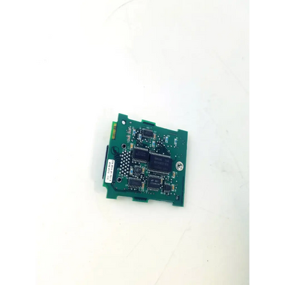 Green rectangular circuit board with black integrated circuits and silver solder points of spacelabs recorder cpu 670-0624